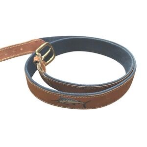 Zep Pro Marlin Fish Leather Belt Brown Brass Buckle Nautical Preppy Fishing 46